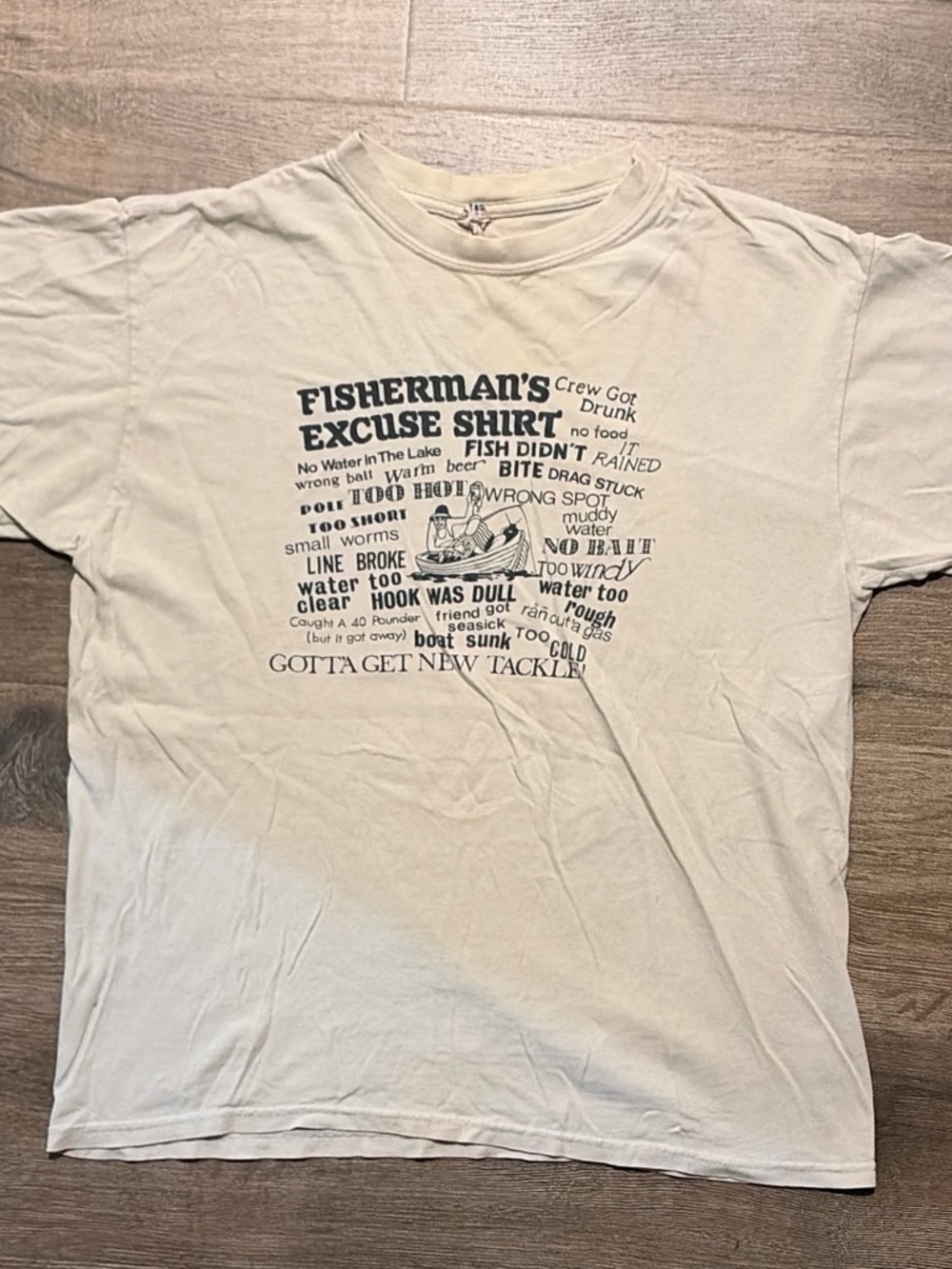 Vintage Anvil Fisherman's Excuse Graphic T-Shirt Off White Large